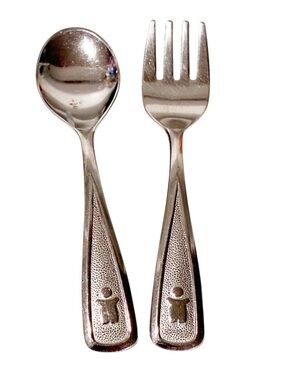 '80 THE FIRST YEARS Vintage Stainless Baby Spoon Fork Set Made in Taiwan